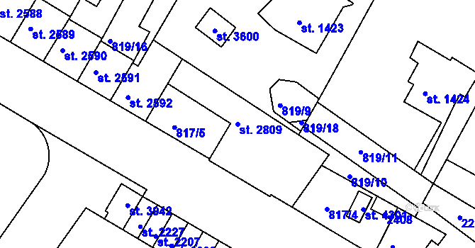 Parcela st. 2809 v KÚ Náchod, Katastrální mapa