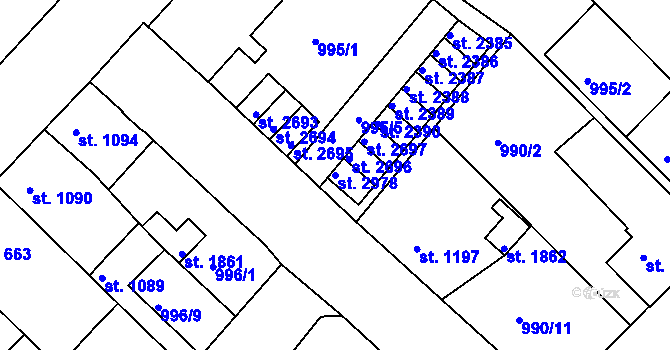 Parcela st. 2978 v KÚ Náchod, Katastrální mapa
