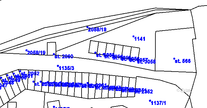 Parcela st. 3054 v KÚ Náchod, Katastrální mapa