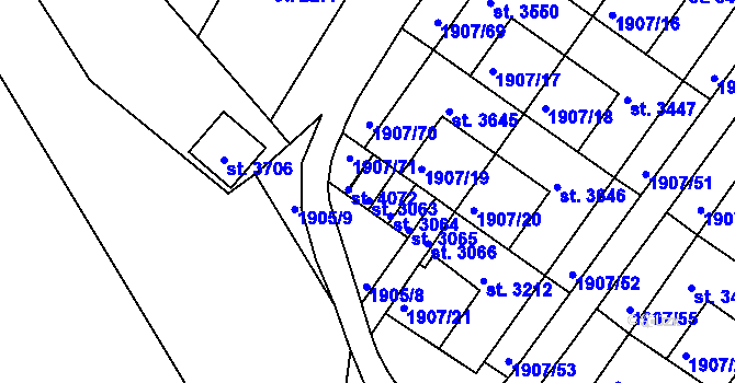 Parcela st. 3063 v KÚ Náchod, Katastrální mapa