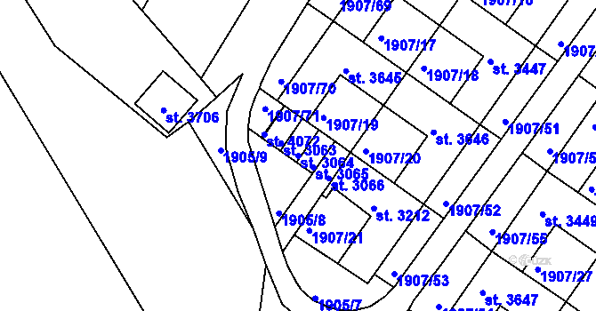 Parcela st. 3064 v KÚ Náchod, Katastrální mapa
