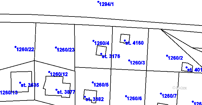 Parcela st. 3176 v KÚ Náchod, Katastrální mapa