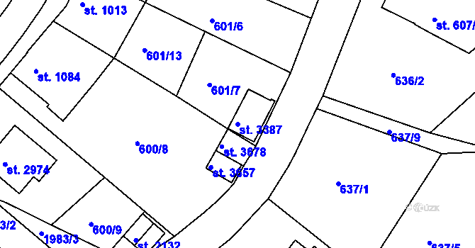 Parcela st. 3387 v KÚ Náchod, Katastrální mapa