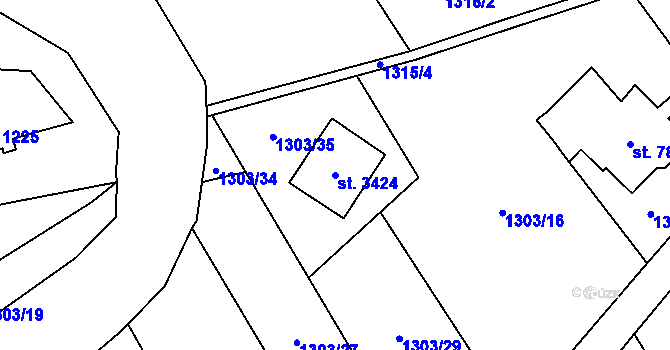 Parcela st. 3424 v KÚ Náchod, Katastrální mapa