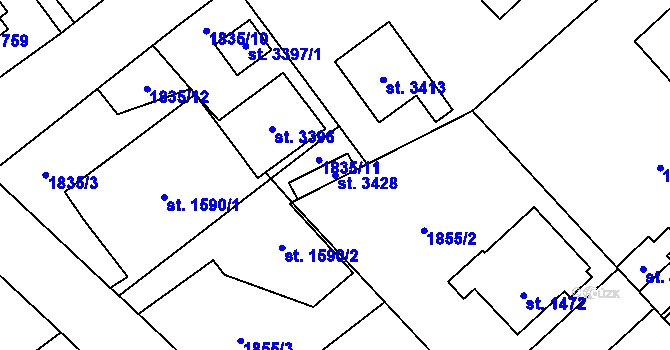 Parcela st. 3428 v KÚ Náchod, Katastrální mapa