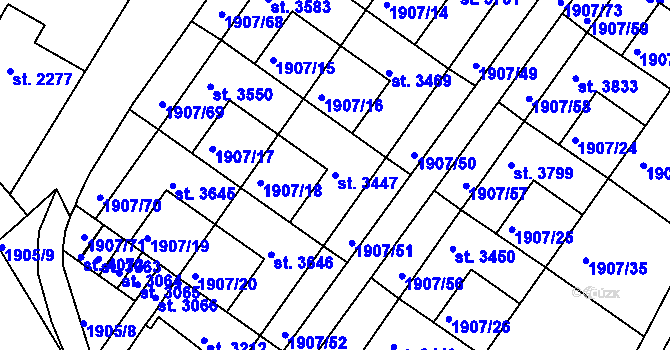 Parcela st. 3447 v KÚ Náchod, Katastrální mapa