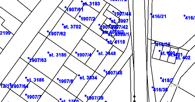 Parcela st. 3448 v KÚ Náchod, Katastrální mapa