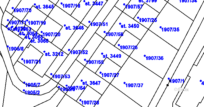 Parcela st. 3449 v KÚ Náchod, Katastrální mapa