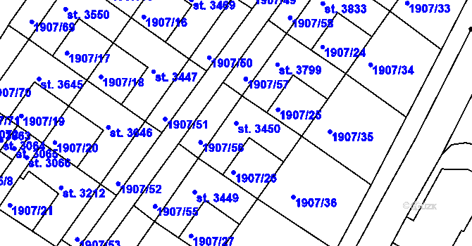 Parcela st. 3450 v KÚ Náchod, Katastrální mapa
