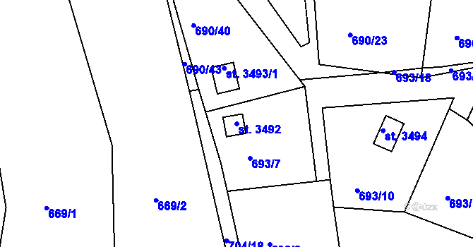 Parcela st. 3492 v KÚ Náchod, Katastrální mapa