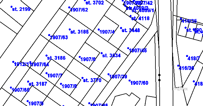 Parcela st. 3534 v KÚ Náchod, Katastrální mapa