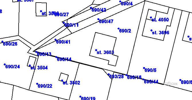 Parcela st. 3603 v KÚ Náchod, Katastrální mapa