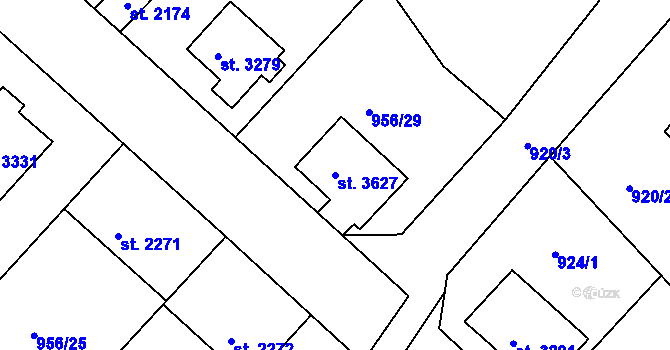 Parcela st. 3627 v KÚ Náchod, Katastrální mapa
