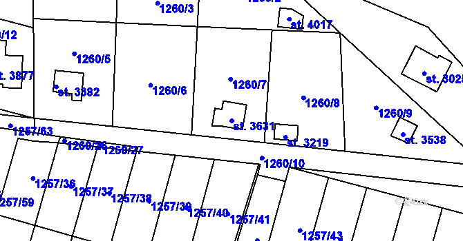 Parcela st. 3631 v KÚ Náchod, Katastrální mapa