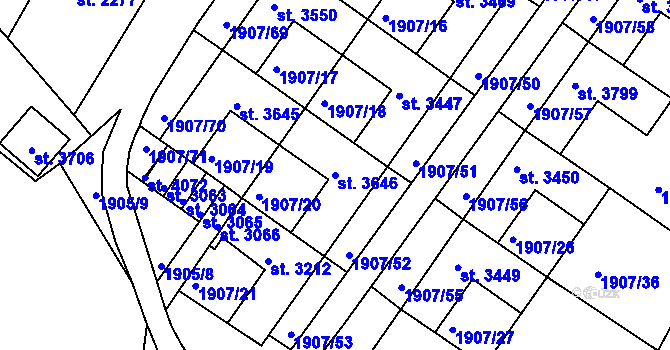 Parcela st. 3646 v KÚ Náchod, Katastrální mapa