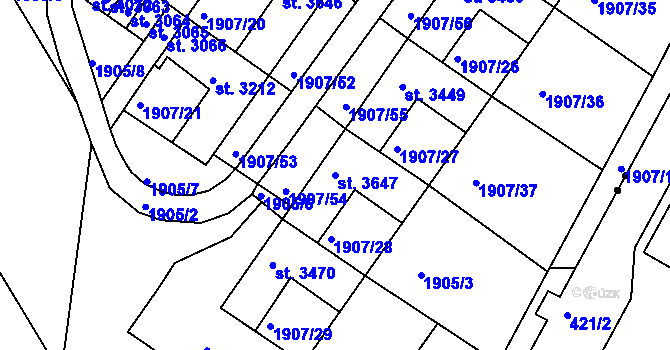 Parcela st. 3647 v KÚ Náchod, Katastrální mapa