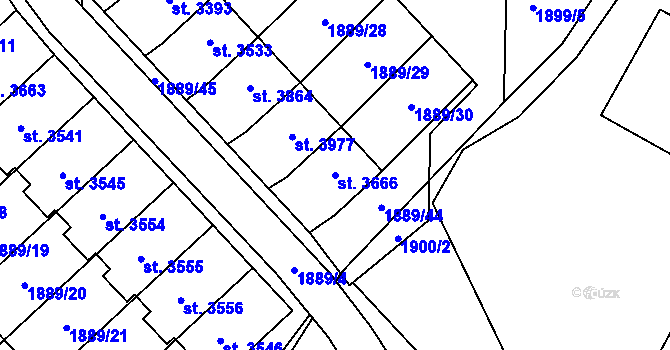 Parcela st. 3666 v KÚ Náchod, Katastrální mapa