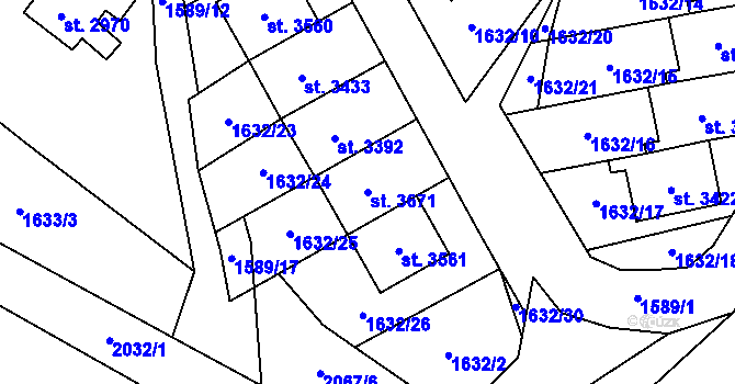 Parcela st. 3671 v KÚ Náchod, Katastrální mapa