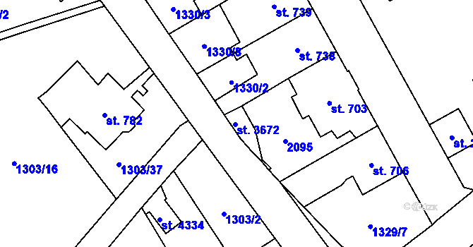 Parcela st. 3672 v KÚ Náchod, Katastrální mapa