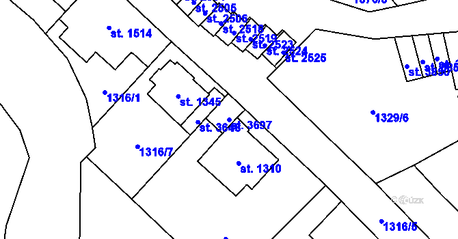 Parcela st. 3697 v KÚ Náchod, Katastrální mapa