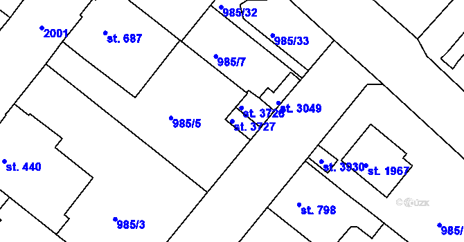Parcela st. 3727 v KÚ Náchod, Katastrální mapa