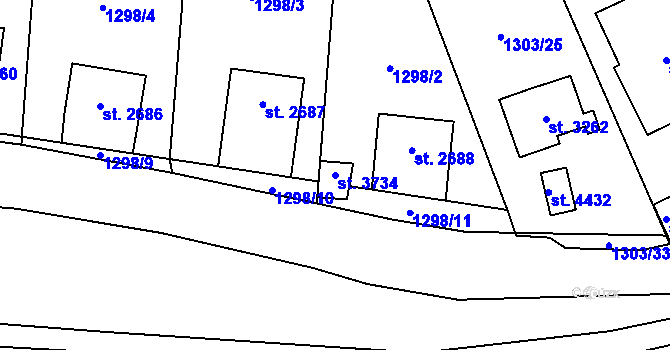 Parcela st. 3734 v KÚ Náchod, Katastrální mapa