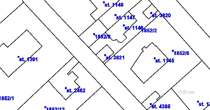 Parcela st. 3821 v KÚ Náchod, Katastrální mapa
