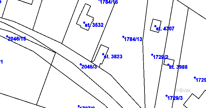 Parcela st. 3823 v KÚ Náchod, Katastrální mapa
