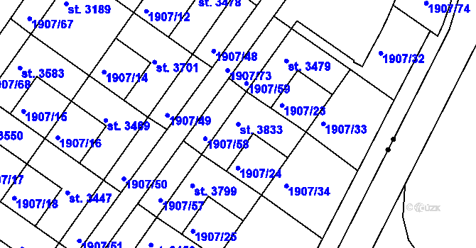 Parcela st. 3833 v KÚ Náchod, Katastrální mapa