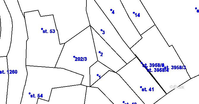 Parcela st. 2 v KÚ Náchod, Katastrální mapa