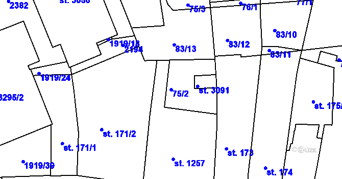Parcela st. 75/2 v KÚ Náchod, Katastrální mapa
