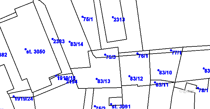 Parcela st. 75/3 v KÚ Náchod, Katastrální mapa