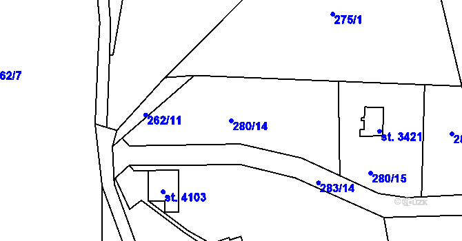 Parcela st. 280/14 v KÚ Náchod, Katastrální mapa