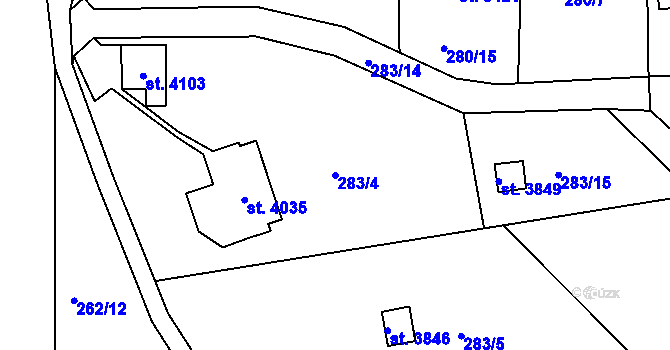 Parcela st. 283/4 v KÚ Náchod, Katastrální mapa