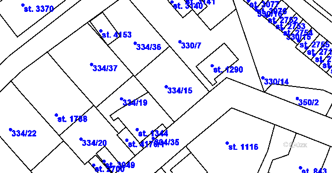 Parcela st. 334/15 v KÚ Náchod, Katastrální mapa