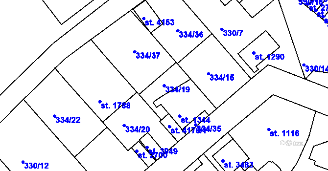 Parcela st. 334/19 v KÚ Náchod, Katastrální mapa