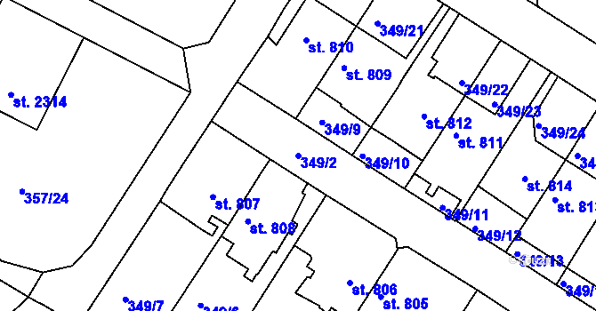 Parcela st. 349/2 v KÚ Náchod, Katastrální mapa