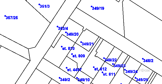 Parcela st. 349/21 v KÚ Náchod, Katastrální mapa