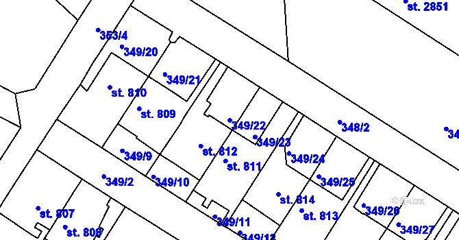 Parcela st. 349/22 v KÚ Náchod, Katastrální mapa