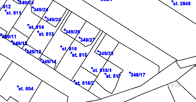 Parcela st. 349/28 v KÚ Náchod, Katastrální mapa