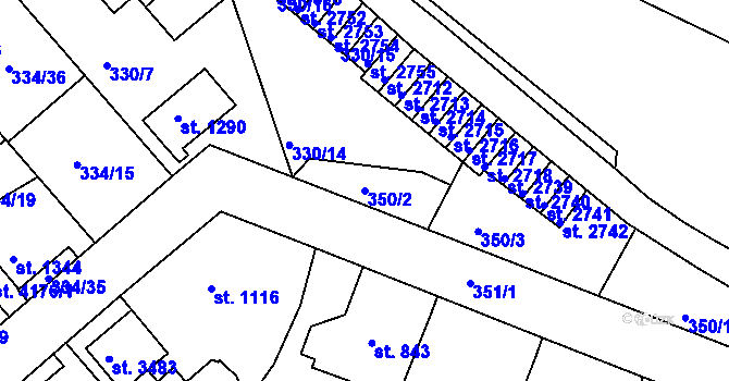 Parcela st. 350/2 v KÚ Náchod, Katastrální mapa