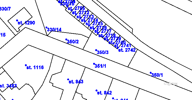 Parcela st. 350/3 v KÚ Náchod, Katastrální mapa