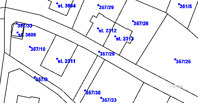 Parcela st. 357/28 v KÚ Náchod, Katastrální mapa