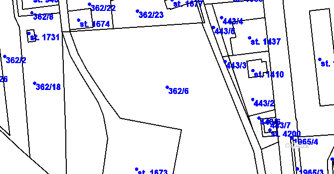 Parcela st. 362/6 v KÚ Náchod, Katastrální mapa