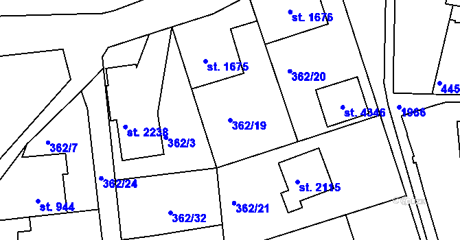 Parcela st. 362/19 v KÚ Náchod, Katastrální mapa