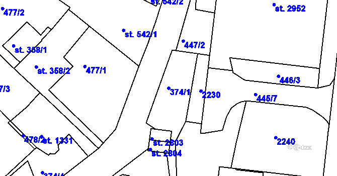 Parcela st. 374/1 v KÚ Náchod, Katastrální mapa