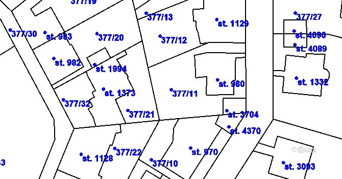 Parcela st. 377/11 v KÚ Náchod, Katastrální mapa