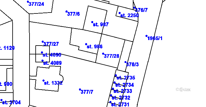 Parcela st. 377/28 v KÚ Náchod, Katastrální mapa