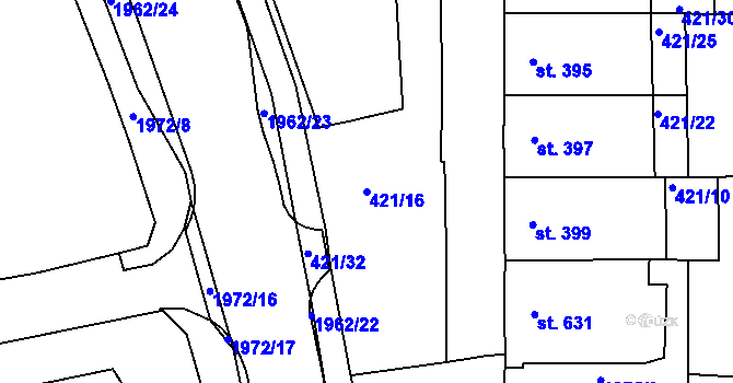 Parcela st. 421/16 v KÚ Náchod, Katastrální mapa
