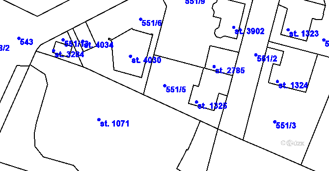 Parcela st. 551/5 v KÚ Náchod, Katastrální mapa